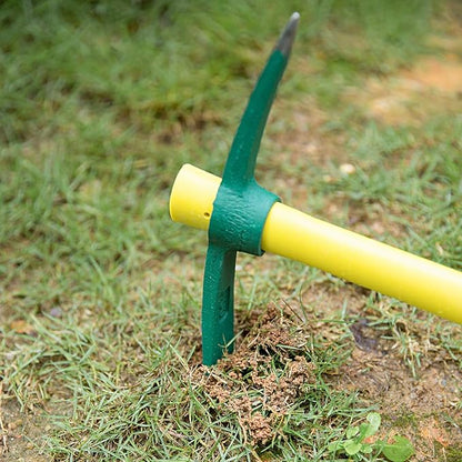 2 Packs 15 Inch Pick Mattock Hoe, KINJOEK 1.5Lbs Forged Weeding Garden Pick Axe with Fiberglass Handle for Digging Loosening Soil, Gardening, Camping or Prospecting
