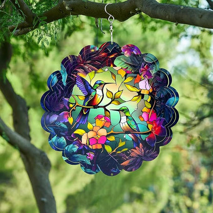 Wind Spinners Outdoor Hummingbird Art12 inch 3D Stainless Steel Laser Cut Metal Art Geometric PatternWind Sculpture Hanging for Yard Garden Decorations Wind Sculpture Gifts Outdoor