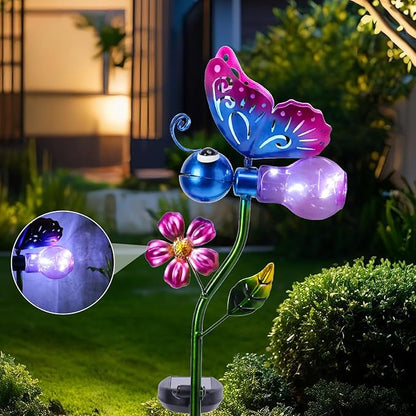 VCUTEKA Solar Garden Lights Metal Flower Decor Colorful Solar Pathway Light with LED Cracked Crystal Ball Outdoor Decorative Stake for Patio Yard Lawn Garden Decor (Purple)