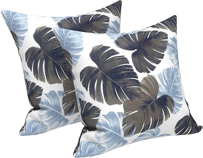 LVTXIII Outdoor/Indoor Throw Pillows, Decorative Throw Pillows with Inserts, 18"x18" Square Pillows for Bed, Couch, Sofa and Patio Furniture (Set of 2, Monstera Blue)