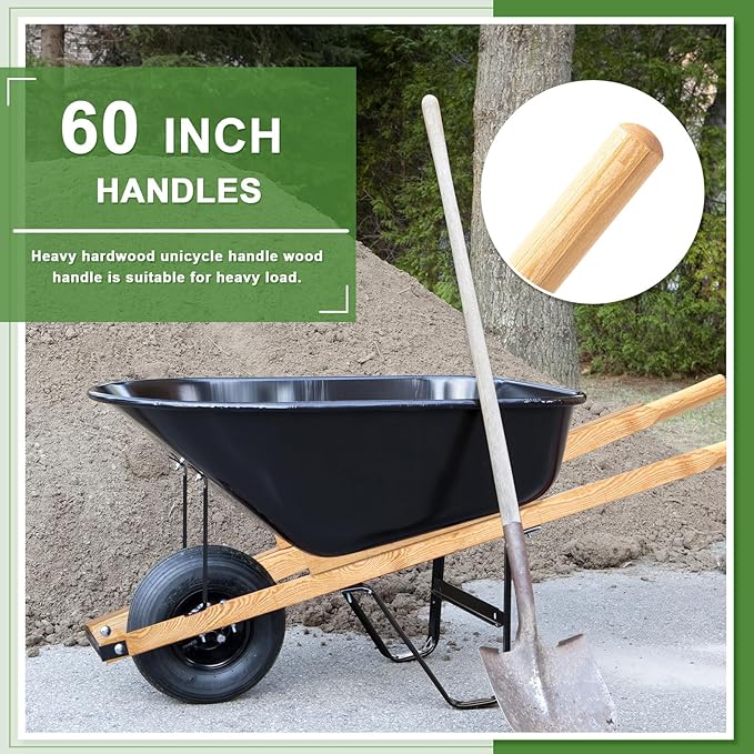 Gisafai 1 Pair Wood Wheelbarrow Handles 60'' Heavy Duty Hardwood Wheelbarrow Replacement Handles Kit with Tough Seal Coat and Pre Drilled Holes