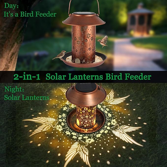 Bird Feeders for Outdoors Hummingbird Solar Lanterns Outdoor Waterproof Hanging Garden Decor Birthdays for Women Mom Metal Solar Decoration Outside for Yard, Patio, Lawn