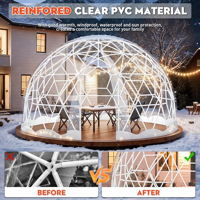 Garden Dome Tent, 12 x 7.2 ft Outdoor Clear Bubble Tent for 2-4 Person, All-Weather Geodesic Dome Greenhouse with Window & Door, PVC Transparent Tent for Patio, Camping, Party (12FT - White)