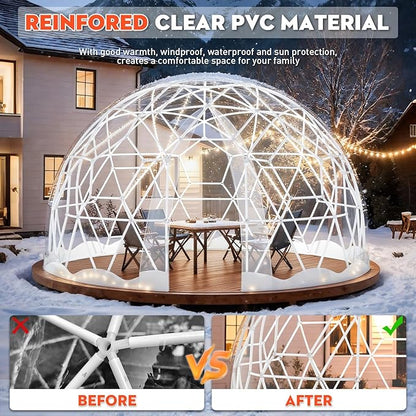 Garden Dome Tent, 12 x 7.2 ft Outdoor Clear Bubble Tent for 2-4 Person, All-Weather Geodesic Dome Greenhouse with Window & Door, PVC Transparent Tent for Patio, Camping, Party (12FT - White)