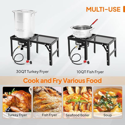 ROVSUN 30QT Turkey Fryer & 10QT Fish Fryer Kit with 54000BTU Propane Stove & Foldable Side Table, Aluminum Deep Fryer Pot for Outdoor Cooking Seafood Boiling w/Lifting Hook, Turkey Rack & Thermometer