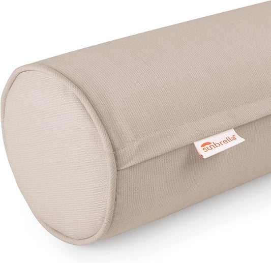Austin Horn Classics Sunbrella Set of 2 Zippered Neck Bolster Pillow, Made with Sunbrella Fabric, Cylinder Pillows, for Couch & Bed, Decorative Round Throw Pillow, Back & Neck Support (Sand)