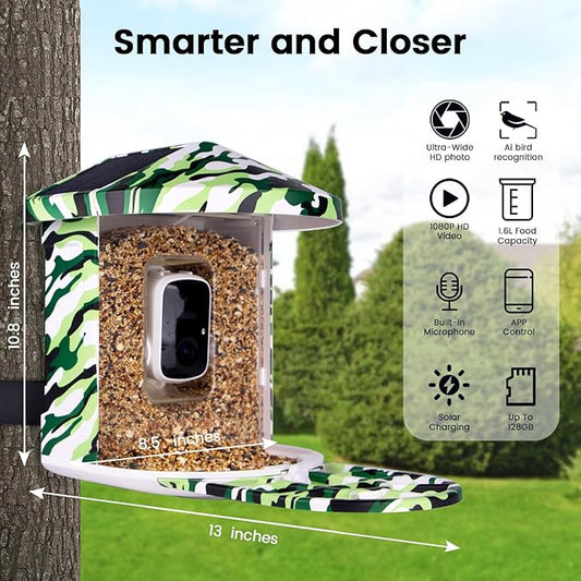 Luvan Bird Feeder with Camera, 1080 HD AI Identify Birds Species, Smart Solar-Powered, Auto Capture Birds& Motion Detection for Watching