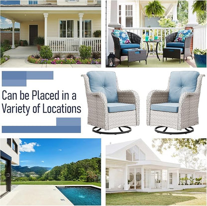 Swivel Rocker Patio Chairs：Patio Swivel Rocker Chairs Set of 2, Outdoor Swivel Rocker Patio Chairs, Light Beige/Light Blue