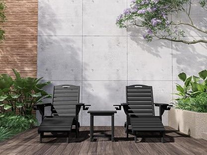 Folding Adirondack Chairs Set of 2,Adirondack Chair with Retractable Ottoman,Plastic Adirondack Chairs with 2 Cup Holder,Weather Resistant Patio Chair,Outdoor Chairs Set of 2(Black)