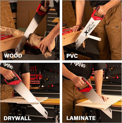HAUTMEC 14" X-Sharp Compact Hand Saw for Cuts Comfort, Quality and Accuracy, Fine-Cut Handsaw with 12 TPI Triple-Ground Teeth and 1mm Thickened Large Blade, Bi-Material Ergonomic Handle – HT0295