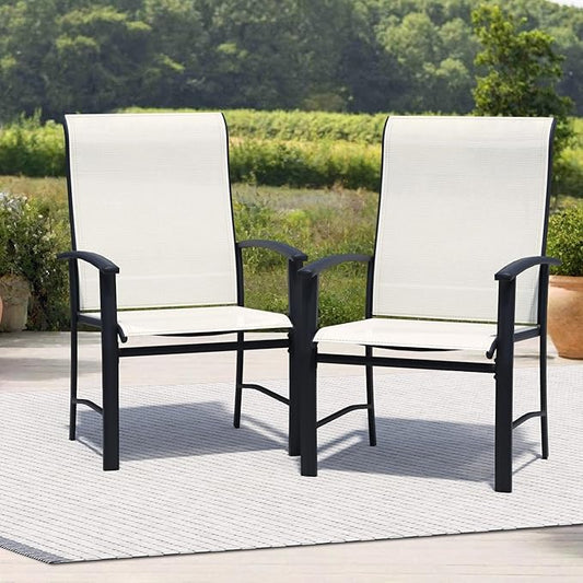 Outdoor Dining Chairs Set of 2, Stackable Patio Chairs with Metal Frame & Textilene Fabric, Perfect for Patio Garden Deck, Oyster