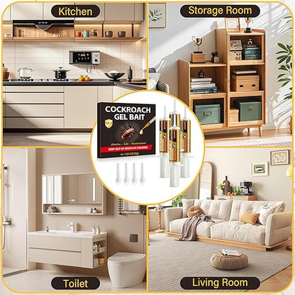 4 Tubes Cockroach Gel Bait, Powerful Roach Repellent Bait Trap Infestation Solution Indoor for Home, Ready-to-Use Cockroach Deterrent for Kitchen Home RV