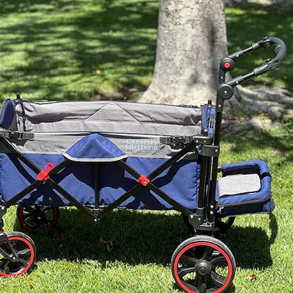 Creative Outdoor Push Pull All-Terrain Collapsible Folding Stroller Wagon for Kids, 150lbs Weight Capacity, Platinum Series, Beach, Park, Garden & Tailgate, (Navy Blue)