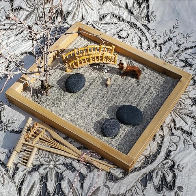 24 PCS DIY Sand Zen Garden Tools, Mini Zen Garden Rake Sets for Serenity and Spiritual Meditation, Tasteful and Elegant Zen Garden Accessories for Home Decor, and Father or Mother's Gift, by GNIEMCKIN