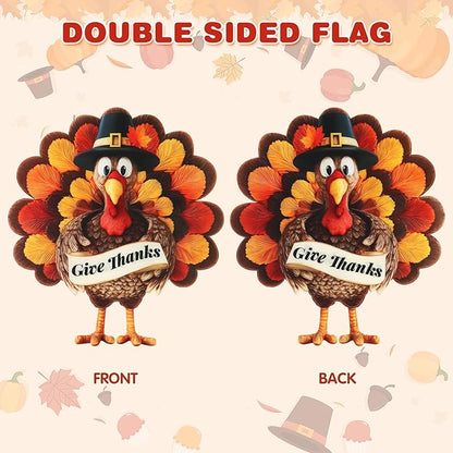 Thanksgiving Garden Flags 12x18 Inch Double Sided, Fall Turkey Yard Flags for Outside, Farmhouse Front Porch Outdoor Autumn Decor Holiday All Seasons Decoration
