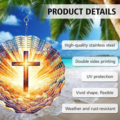 Cross Wind Spinner, Cross Wind Spinner Hanging for Yard and Garden, Unique Gift Wind Spinner, 3D Hanging Wind Spinner Outdoor, Cute Religious Cross Wind Spinner