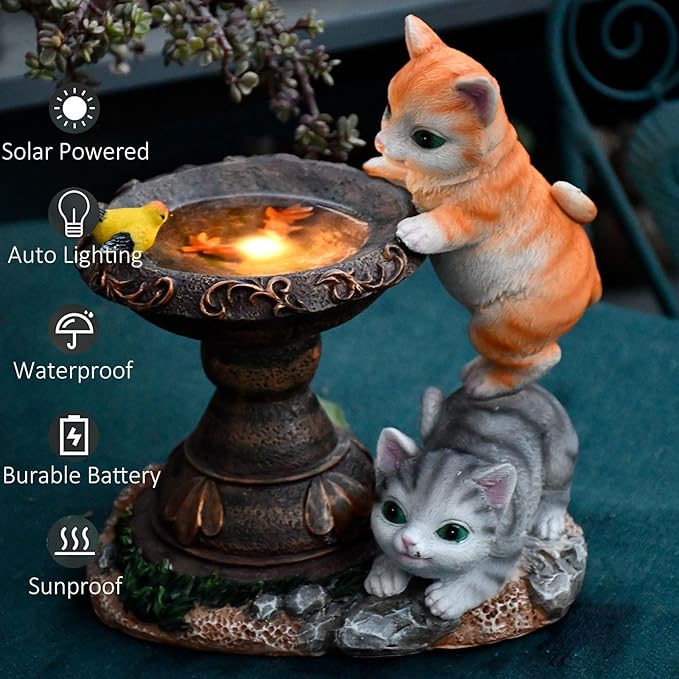 Solar Cat Garden Figurines Outdoor Decor Statue with LED Lights for Patio Balcony Yard Lawn Housewarming Gift for Garden Mom Grandma (Multicolor)
