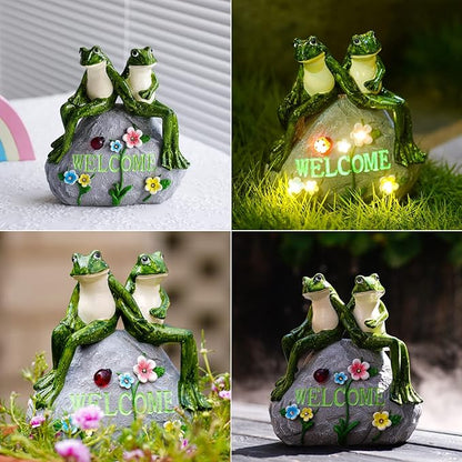 Nacome Garden Outdoor Statues Frog with Succulent and 7 LED Lights - Lawn Decor for Patio, Balcony, Yard Ornament - Unique Housewarming Gifts