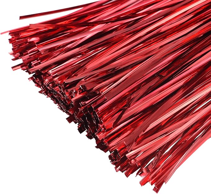 MECCANIXITY Foil Twist Ties 3" 8cm Metallic Plastic Closure Tie for Tying Bread, Candy, Cookies, Gift Bags Arts Crafts Ties Red Pack of 750