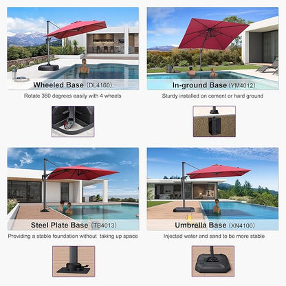 PURPLE LEAF 8' X 8' Patio Umbrella for Pool 7' High Offset Outdoor Cantilever Umbrella Swimming Pool Umbrella with 360°Rotation for Poolside Terra