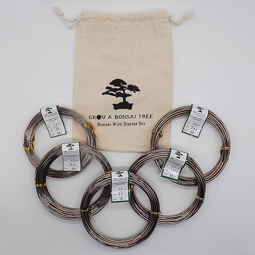 Anodized Aluminum Bonsai Training Wire 5-Size Starter Set with Canvas Bag - 1.0mm, 1.5mm, 2.0mm, 2.5mm, 3.0mm (147 feet total) - Choose Your Color (5 Sizes, Brown)