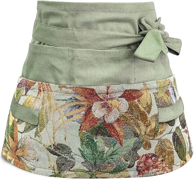 Garden Apron for Woman, Serve Apron Cute, Flora Half Apron with 8 Pockets, Valentines Gift for Mom Wife Girlfriend