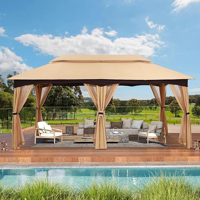 MASTERCANOPY Outdoor Patio Gazebo for Garden with Upgrade Steel Frame and Netting Walls (10x20,Beige)