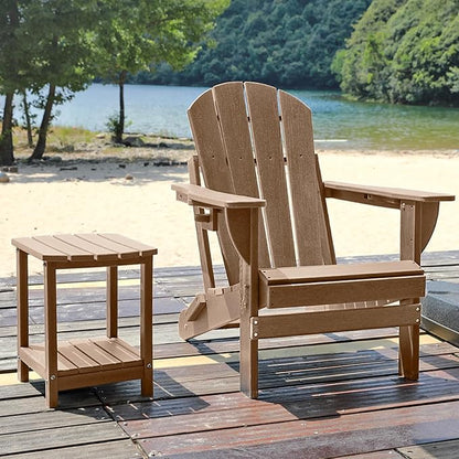 Folding Adirondack Chair, HDPE Outdoor Texture Lawn Chair with Reclining Back, Cup and Phone Holder - Comfortable Firepit Chair Weather Resistant for Patio or Backyard (Brown, Set of 2)