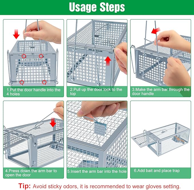 4 Packs Humane Rat Trap Outdoor, Wanqueen Humane Mouse Traps Indoor, Small Rodent Chipmunk Squirrel Trap and Other Live Animal Cage Catch and Release
