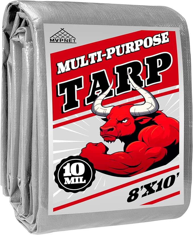 Tarp Heavy Duty 8x10ft Waterproof Tarps,10mil Uv Resistant,Multipurpose Silver/Black Tarps for Cars,Camping,Roof,Ship,Garden.by-MVPNET