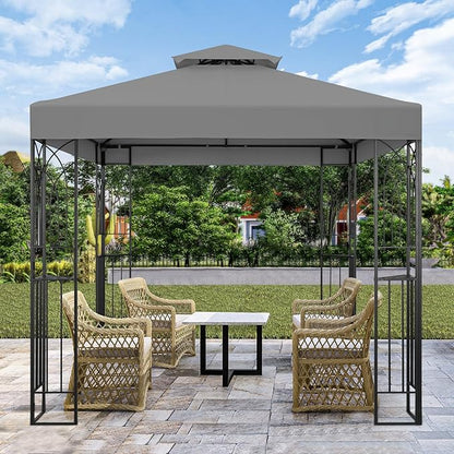 COOS BAY 8x8 Outdoor Patio Gazebo with Corner Shelves, Two-Tier Soft Top Canopy for Backyard, Lawn, Deck and Garden, Gray