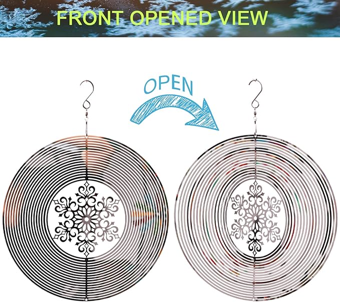 SPRING SONG Snowflake Kinetic Wind Spinner for Yard and Garden Mirrored Stainless Steel Spinner Indoor and Outdoor Hanging Decor Crafts Ornament Gifts Kinetic Art Yard Garden Hanging Wind Spinner