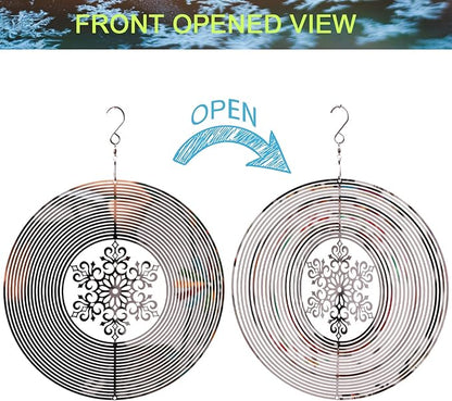 SPRING SONG Snowflake Kinetic Wind Spinner for Yard and Garden Mirrored Stainless Steel Spinner Indoor and Outdoor Hanging Decor Crafts Ornament Gifts Kinetic Art Yard Garden Hanging Wind Spinner