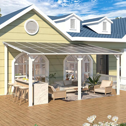 AECOJOY 16' x 10' Gazebo White Outdoor Pergola for Patio, Large Wall-Mounted Hard Top 10x16 Lean to Metal Gazebo Shelter Pergolas and Gazebos Clearance with Patio Roof, Heavy Duty Awnings for Patio