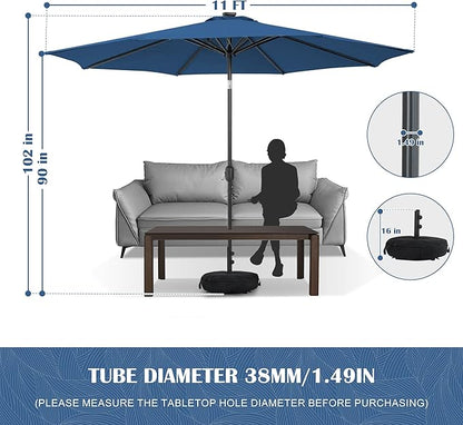 Sundale Outdoor 11 ft Patio Umbrella with Sand Bag Umbrella Base Included, Outdoor Umbrella with Tilt and Crank, Navy
