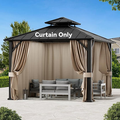 Gazebo Curtain Replacement Universal 4-Panel Sidewalls 10' x 10', Outdoor Gazebo Privacy Curtains with Zipper, Replacement for Outdoor, Patio Canopy, Garden and Backyard (Curtain Only)