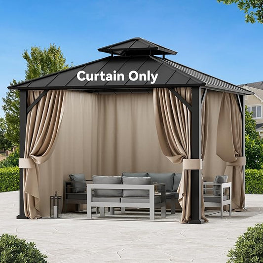 Gazebo Curtain Replacement Universal 4-Panel Sidewalls 10' x 10', Outdoor Gazebo Privacy Curtains with Zipper, Replacement for Outdoor, Patio Canopy, Garden and Backyard (Curtain Only)