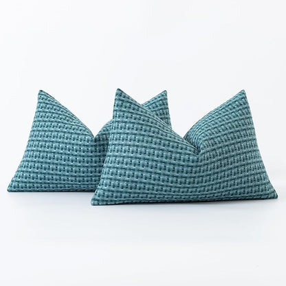 Kevin Textile Outdoor Waterproof Throw Pillow Covers Pack of 2 Farmhouse Decorative Cushion Covers for Garden Patio Tent Balcony Bench Couch Sofa 12x20 Inch, Teal