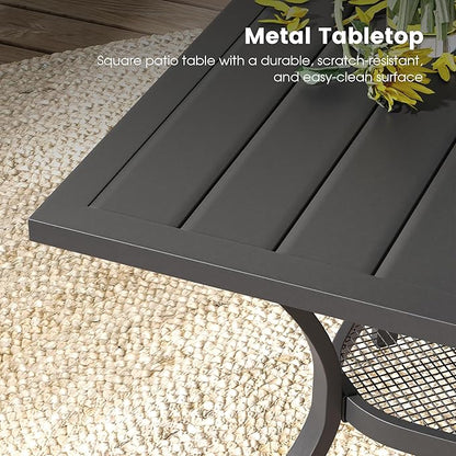 DIFY Square Patio Dining Table for 4, 38" Black Outdoor Metal Dining Table with 1.57" Umbrella Hole for Backyard, Lawn, Garden and Deck
