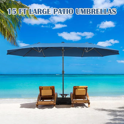 Sundale Outdoor 15ft Large Patio Umbrella with Base Included and Umbrella Cover, Outdoor Double-Sided Umbrella
