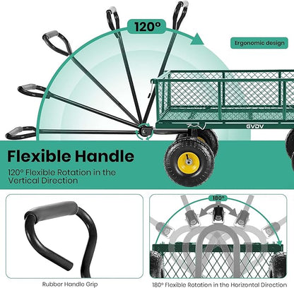 GVDV 660LB Garden Cart with Liner, Heavy Duty Steel Garden Wagon, Folding Utility Wagon with Removable Sides and 10" All-Terrain Wheels