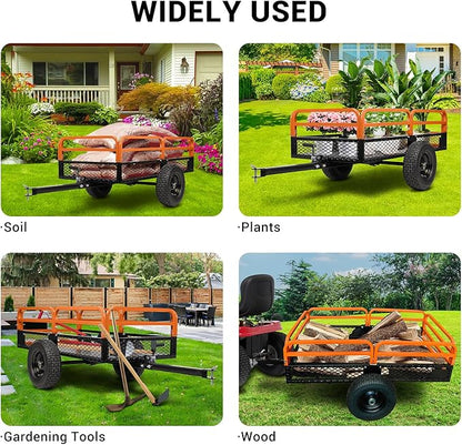 Heavy Duty Tow Behind Dump Cart - 1500 Lb Capacity 15 Cu.Ft Steel Utility Trailer, Removable Sides, Foot-Operated Dump for ATVs, UTVs, Lawn Mowers, Garden Yard