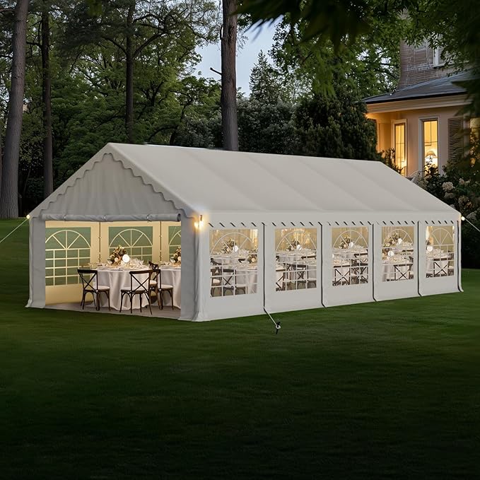 GREEN PARTY 16x32FT Party Tent Heavy Duty, Large Wedding Event Shelters with 4 Carry Bags & Removable Sidewalls, Outdoor Canopy Gazebo Commercial Tents for Parties Carport Garden Patio