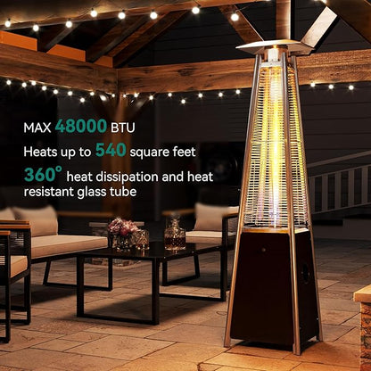 YITAHOME Pyramid Patio Heater, 48,000 BTU Outdoor Patio Heater, Quartz Glass Tube Propane Heater with Cover and Wheels for Patio, Backyard, Garden, Bronze