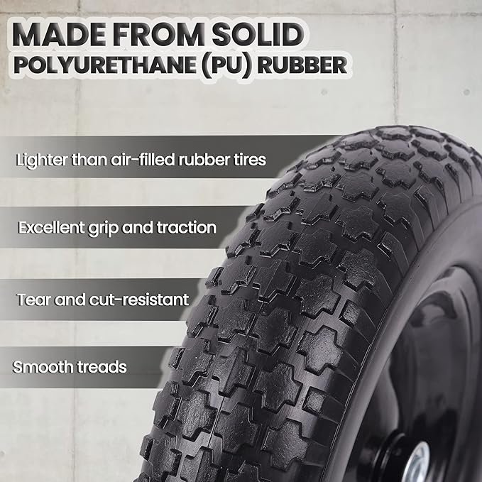AR-PRO 4.80/4.00-8" Flat Free Tire and Wheel - 14.5" Solid Wheelbarrow Tires with 3" -7" Centered Hub and 5/8" Extra 3/4"Bearings - Universal for 4.80-8 4.00-8 4.00-6 3.50/3.00-8 Wheelbarrow Wheels