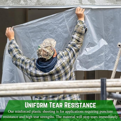 Farm Plastic Supply - Dura Skrim String Reinforced Clear Plastic Sheeting - 10 Mil - (6' x 175') - Reinforced Poly Film Tear Resistant, Weatherproof, Vapor Barrier Polyethylene Roll for Construction