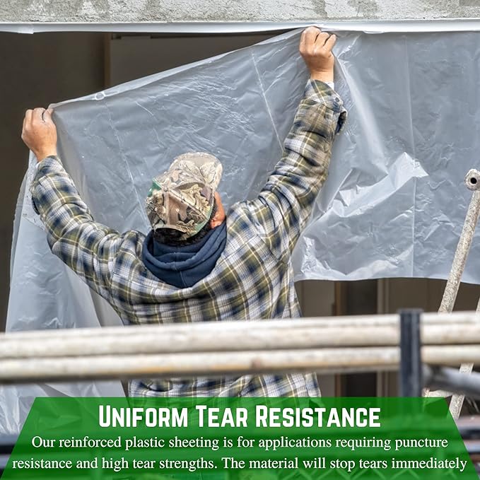 Farm Plastic Supply - Dura Skrim String Reinforced Clear Plastic Sheeting - 10 Mil - (6' x 75') - Reinforced Poly Film Tear Resistant, Weatherproof, Vapor Barrier Polyethylene Roll for Construction