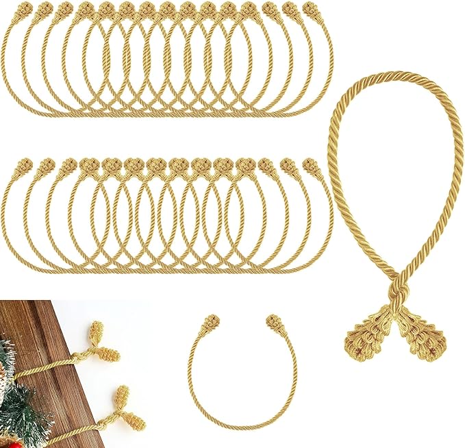 Shappy 24 Pieces Christmas Garland Banister Ties Christmas Decorative Reusable and Flexible Twist Ties for Garland, Banister Home Decoration (Gold-Brown)