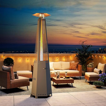 LAUSAINT HOME Hexagon Pyramid Patio Heater, 48,000 BTU Outdoor Patio Heater All Stainless Steel, Upgraded Quartz Glass Tube Propane Heater for Backyard Commercial, Tip-Over Protection, Cover & Wheels