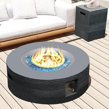 UPHA 42-inch Outdoor Propane Gas Fire Pit Table 50000 BTU Concrete Round FirePit for Outside Patio with Propane Tank Cover, Navyblue Fire Glass, Rain Cover, Grey Texture